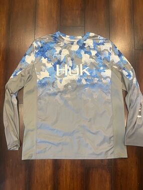 Huk Blue and Gray Camo Performance Long Sleeve Shirt